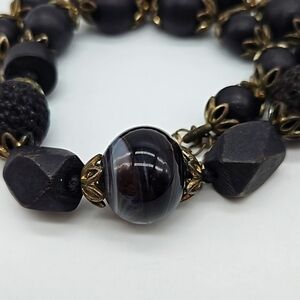 Art glass and bead necklace in black